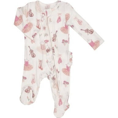 Ballet 2 Way Ruffle Zipper Footie, Pink Multi | Maisonette