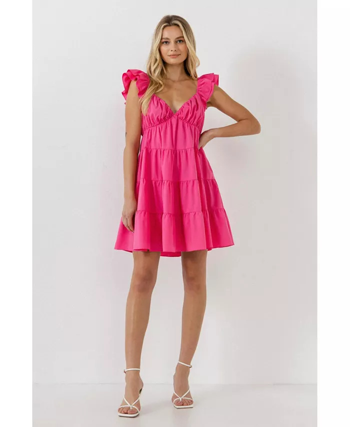 Women's V neck Flounced Mini Dress | Macys (US)