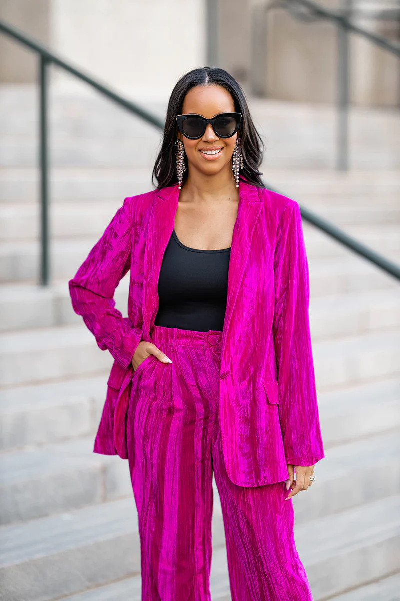 BuddyLove | Heff Crushed Velvet Blazer | Fuchsia | BuddyLove