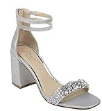 Jewel Badgley Mischka Women's Natala Heeled Sandal, Silver Glitter, 5.5 Medium US | Amazon (US)