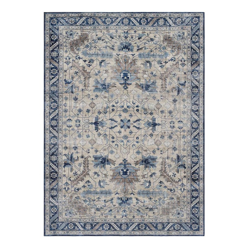 (B876) Dove Ivory & Blue Medallion Area Rug, 5x7 | At Home