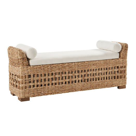 Eleanor Natural Water Hyacinth Upholstered Storage Bench by World Market | World Market