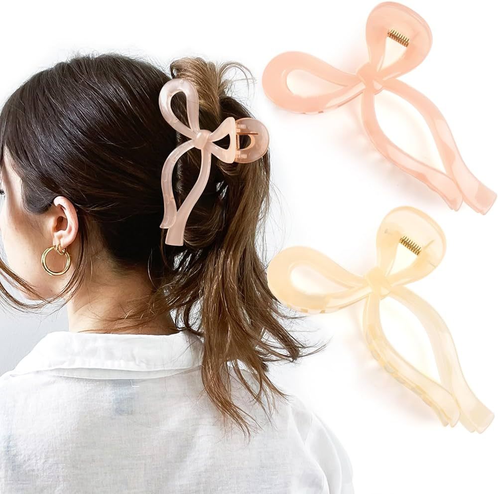 Elegant Bow Hair Claw Clips Stylish Large Hair Clips for Thin and Thick Hair | Holiday Gift for Teen Girls | Chic Hair Styling Accessories for Women (Beige/Pink) | Amazon (US)