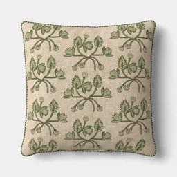 Square Embroidered Vine Pillow Neutral/Green - Threshold™ | Target