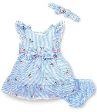 Rare Editions Baby Girls Flutter Sleeve Floral Embroidered Seersucker Fit-And-Flare Dress - 3/6 Months | Dillard's