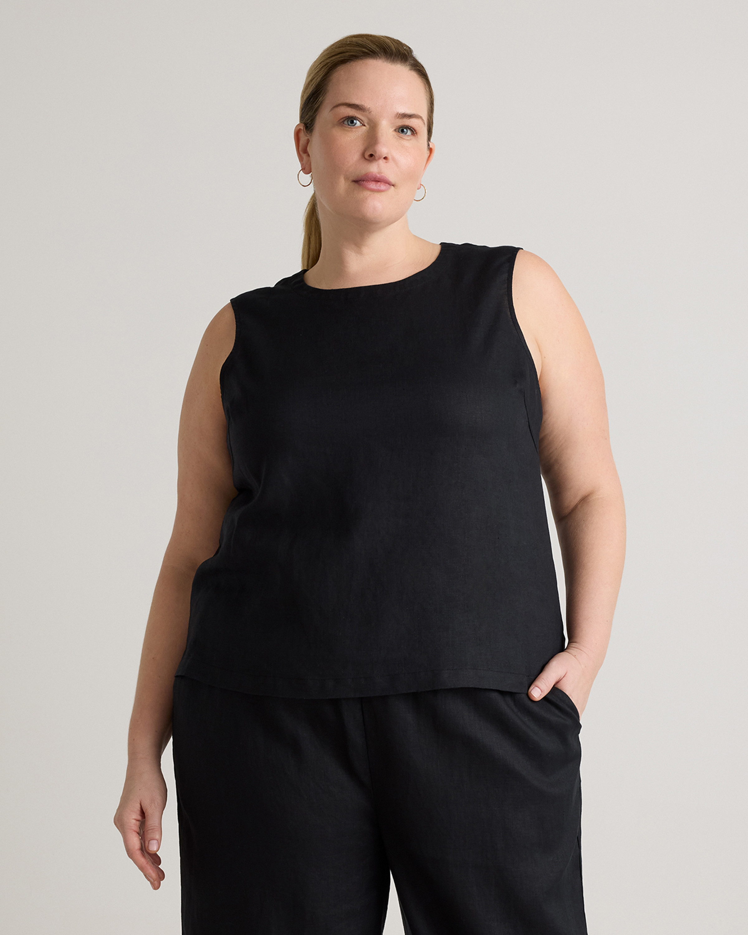 Quince | Women's 100% European Linen Tank Top in Blue Pinstripe, Size 2X | Quince