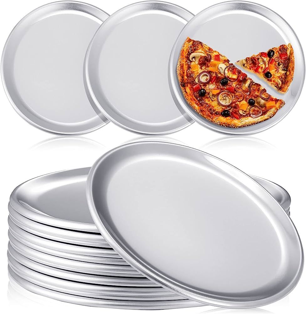 12 Pieces Pizza Pan Bulk Restaurant Aluminum Pizza Pan Set Round Pizza Pie Cake Plate Rust Free P... | Amazon (US)