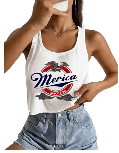 Women's Sexy American Flag Crop Tank 4th of July Patriotic Sleeveless Tee Tops | Amazon (US)