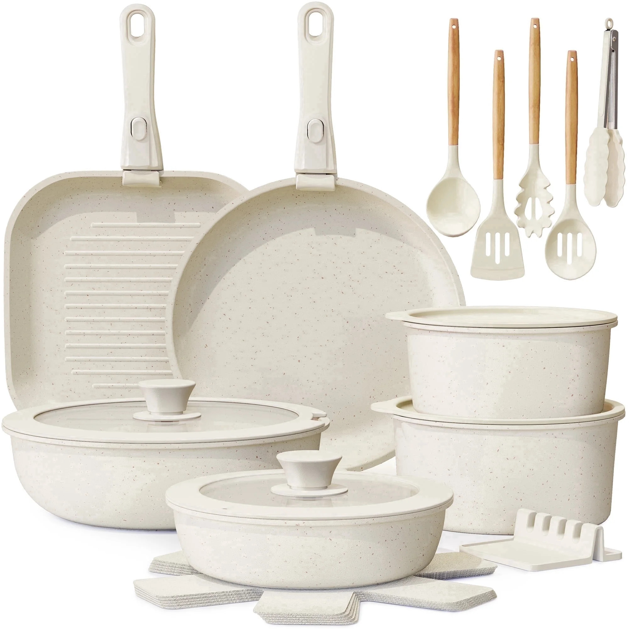 Astercook 22 Piece Pots and Pans Set Non Stick, Cookware Set with Detachable Handles, Oven Safe, ... | Walmart (US)