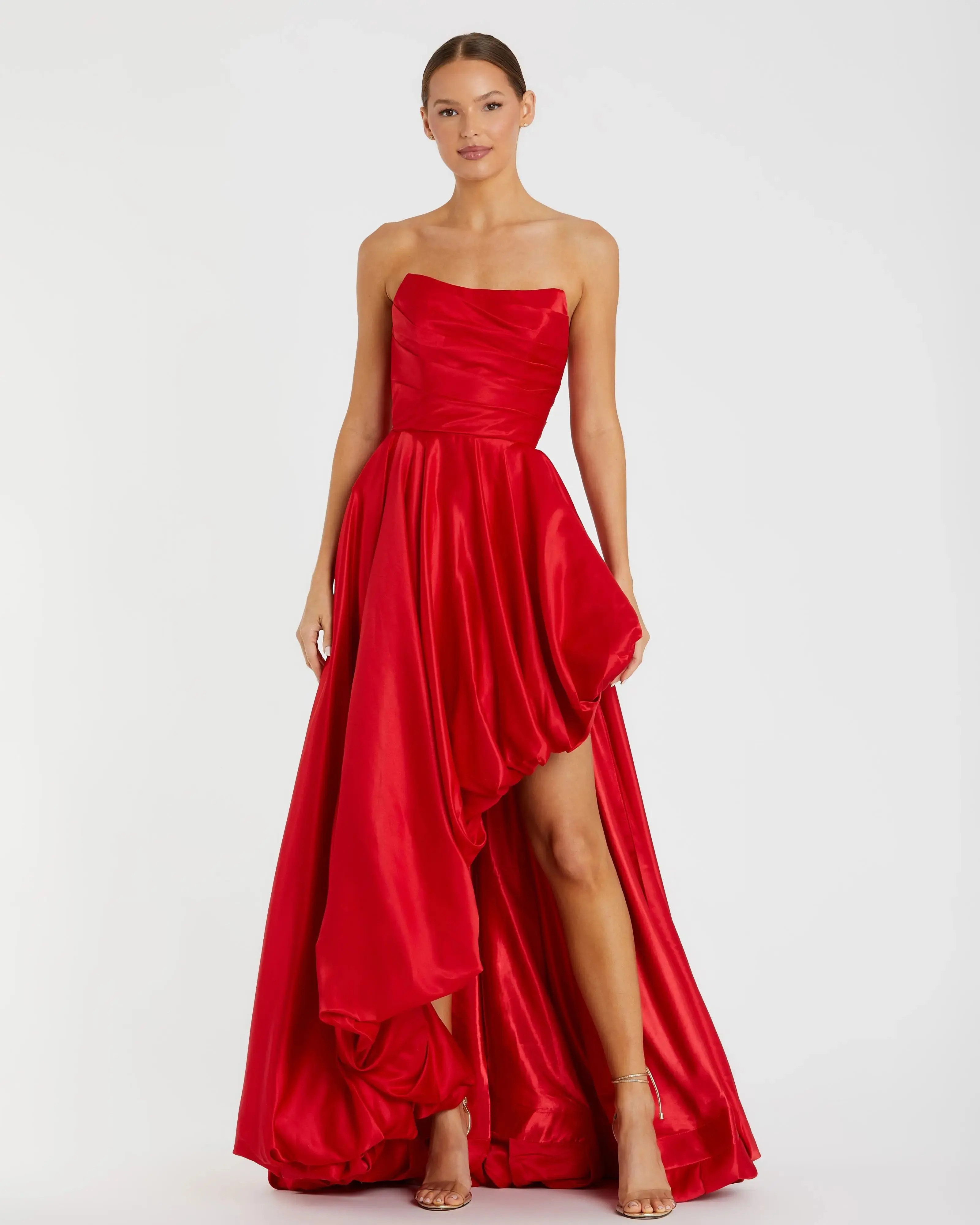 Red Strapless Ruched High Low Gown - Mac Duggal | Mac Duggal