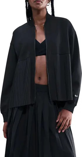 Sportswear Mixed Media Pleated Bomber Jacket | Nordstrom