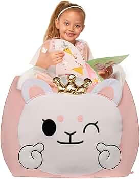 Yoweenton Cute Stuffed Animal Storage for Girls Room Decorations, Bean Bag Chair Kids, Gifts for ... | Amazon (US)