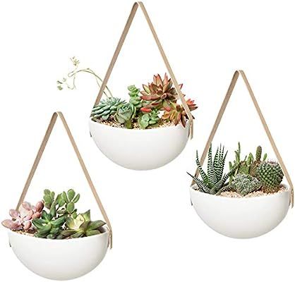 Mkono Ceramic Hanging Planter Wall Planters Set of 3 Modern Flower Plant Pots for Succulent Herb ... | Amazon (US)