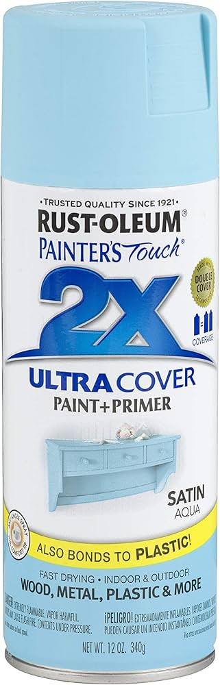 Rust-Oleum 249085 Painter's Touch 2X Ultra Cover Spray Paint, 12 oz, Satin Aqua | Amazon (US)