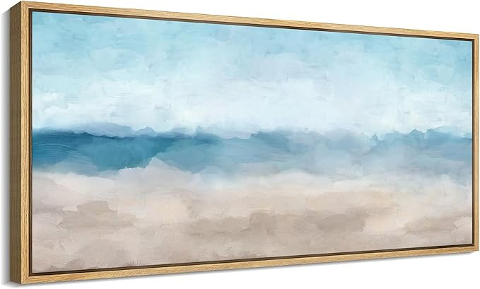 MUDECOR Extra Large Framed Canvas Print Wall Art Abstract Landscape Calming Blue and Beige Brushs... | Amazon (US)