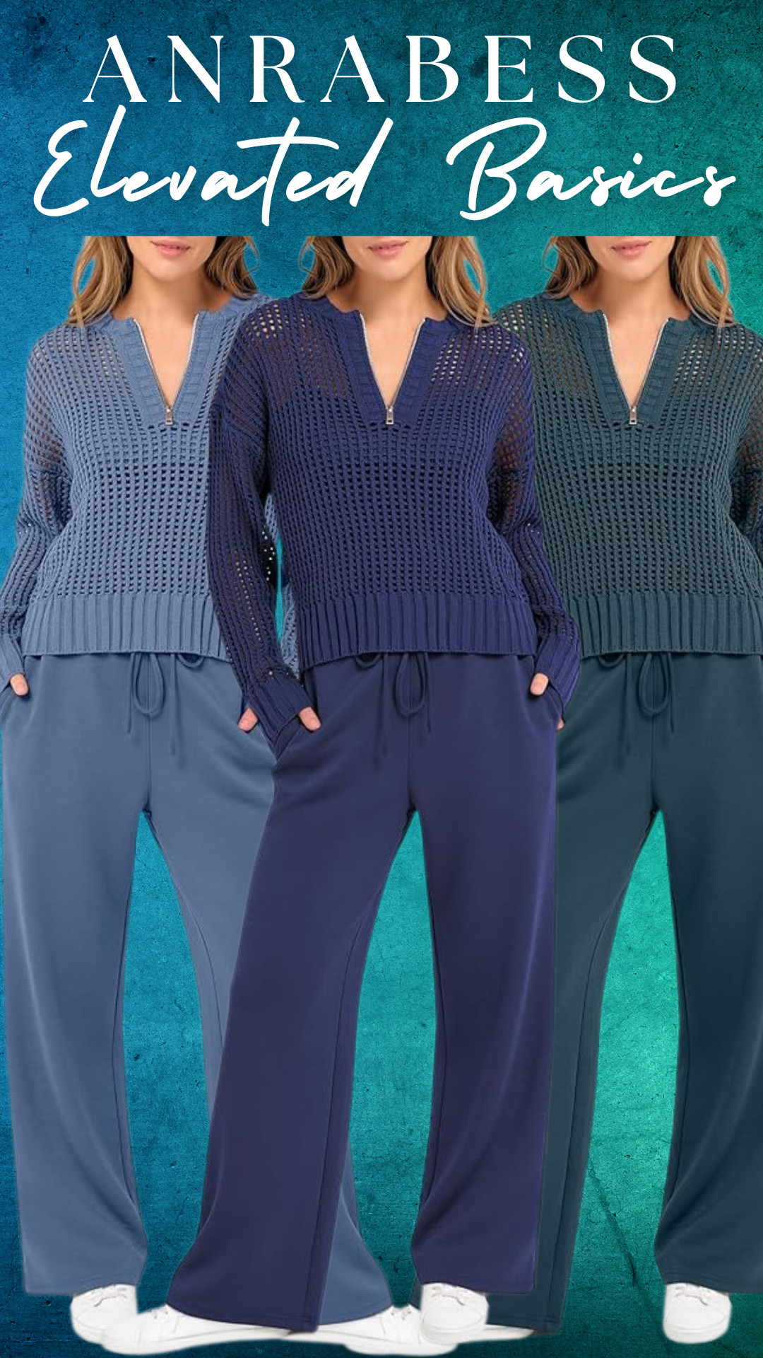 Loving this ANRABESS Elevated Basics set — the texture on this one makes it feel a little more styled than a typical lounge set.

This 2 Piece Crochet Sheer Knit Sweater Top + Wide Leg Pants Lounge Set combines a lightweight open crochet knit half zip sweater with buttery soft wide leg lounge pants, giving that relaxed but polished elevated basics look.

The knit sweater adds texture and breathability while the pants have that smooth, drapey fabric that makes the whole outfit feel comfortable but still put together.

Perfect for travel days, airport outfits, long trips, brunch, yoga, pilates, errands, coffee runs, or lounging at home while still looking elevated.

ANRABESS 2 Piece Crochet Knit Lounge Set

• Crochet Sheer Knit Half Zip Sweater Top
• Wide Leg Lounge Pants

Available in beautiful blue hues:
• Navy
• Dark Teal
• Blue

Perfect for spring outfits, elevated basics, cozy lounge sets, travel outfits, airport outfits, yoga outfits, pilates outfits, brunch outfits, and comfortable everyday style.

↓ Shop this ANRABESS elevated basics set linked here ✨ 

 

#LTKootd #LTKActive #LTKTravel