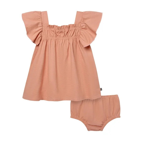 Modern Moments by Gerber Baby Girl Smocked Flutter Sleeve Dress and Diaper Cover, 2-Piece, Sizes ... | Walmart (US)