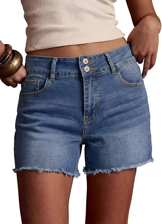 Sidefeel Women's Jean Shorts High Waisted Stretchy Raw Hem Summer Denim Shorts with Pockets | Amazon (US)