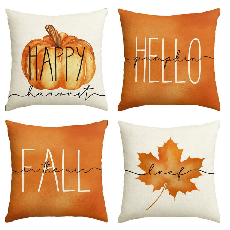 Sm:)e Fall Throw Pillow Covers 18 x 18 Set of 4 Maple Leaf Hello Pumpkin Blue | Walmart (US)