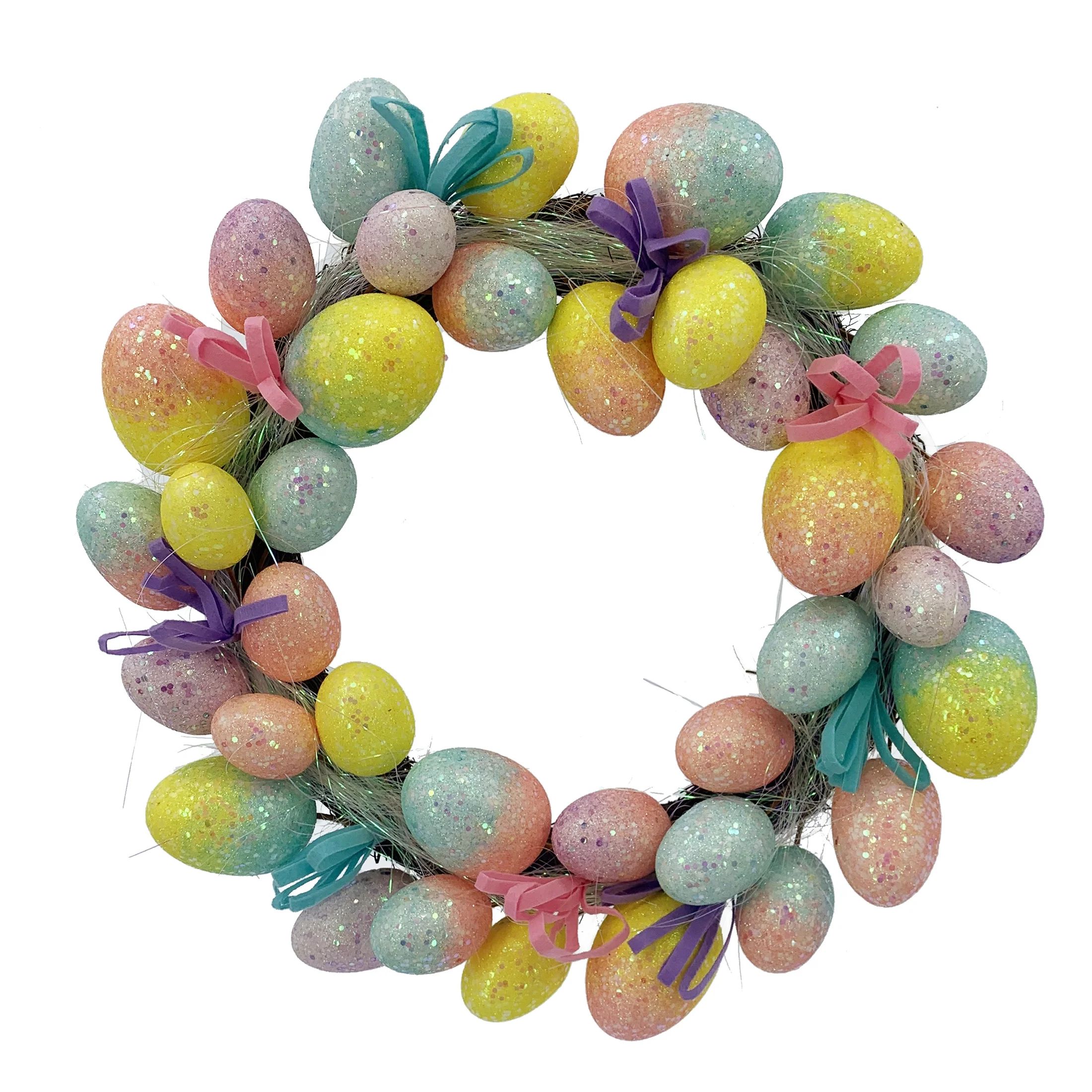 Way To Celebrate Easter Polystyrene Bright Ombre Glittered Egg Wreath 19" Decoration - Walmart.co... | Walmart (US)