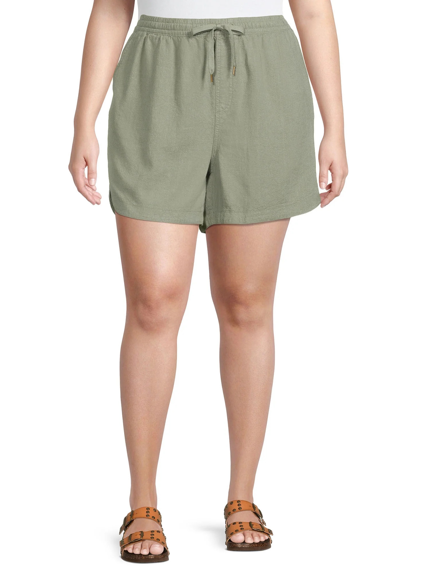 Terra & Sky Women's Plus Size Pull-On Drawstring Linen Shorts | Walmart (US)