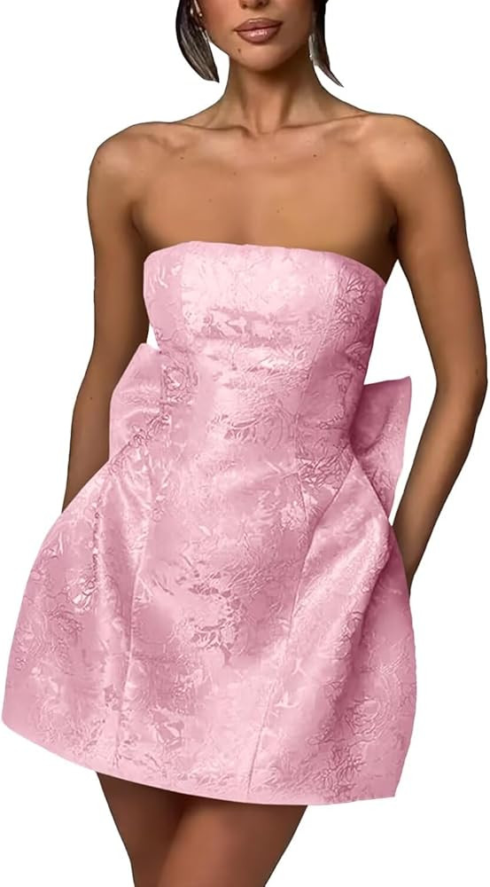 Short Satin Strapless Homecoming Dress with Bow 2024 Embroidery Mini Cocktail Party Gown for Teen... | Amazon (US)