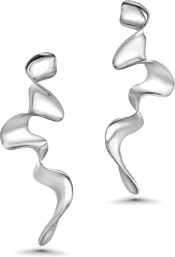 Big Silver Spiral Dressy Fashion Geometric Statement Earrings for Women Girls by SNGIA, Large Chu... | Amazon (US)