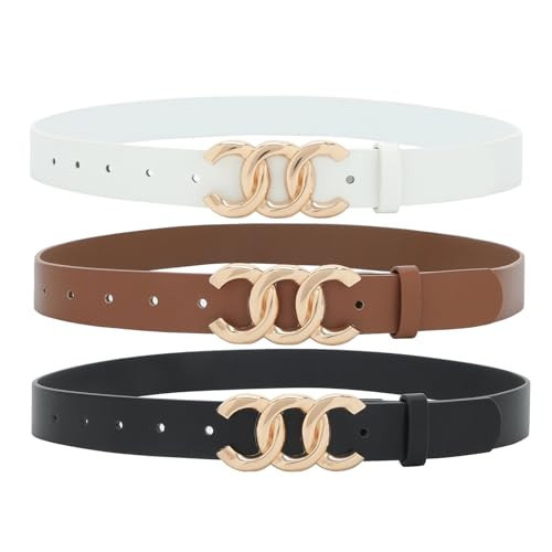 Pettata Women Belt for Jeans Dress with Gold Buckle Black Brown White M | Amazon (US)