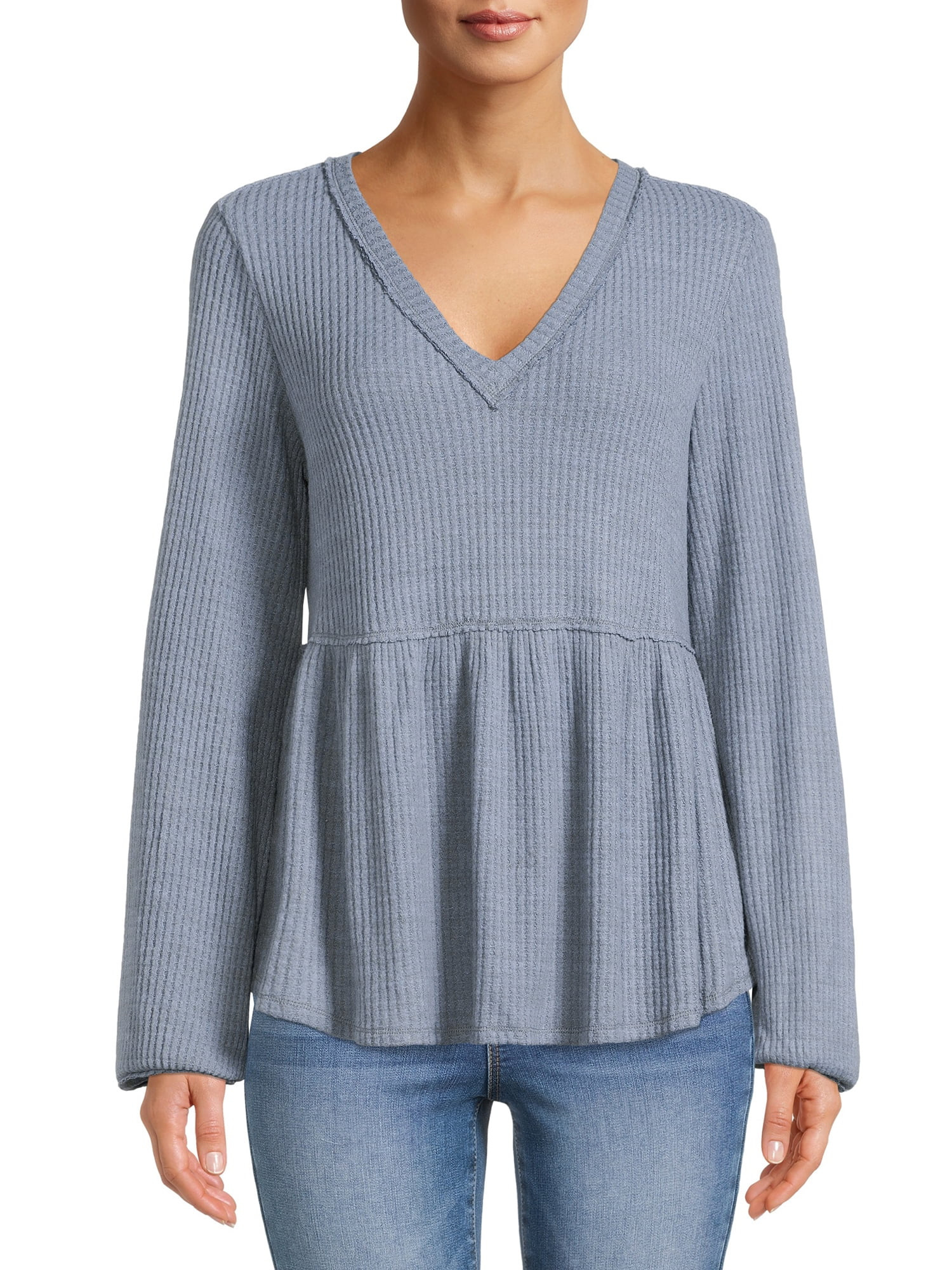 LA Threads Women's Space Dye Peplum Top with V-Neck | Walmart (US)