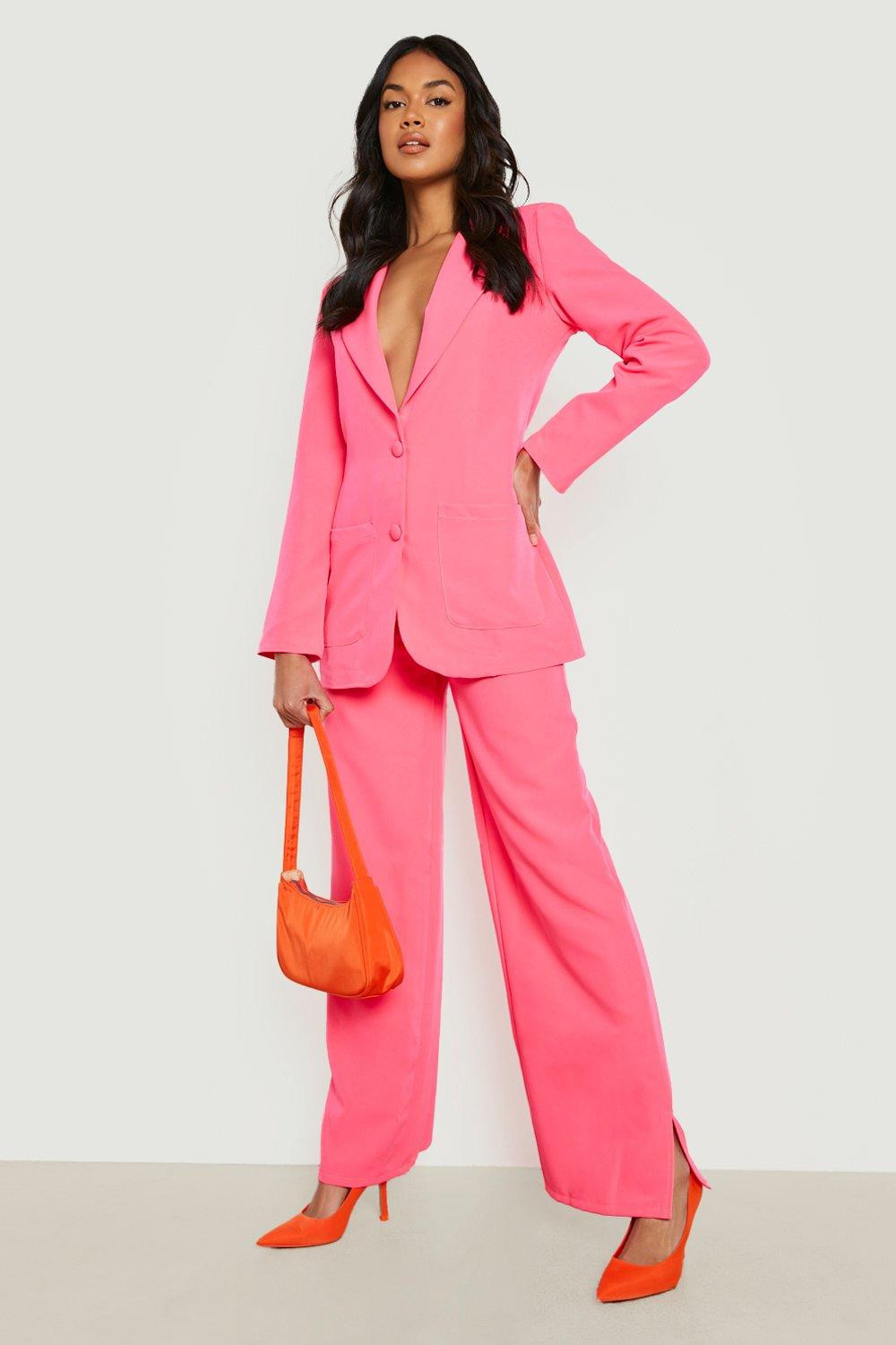Womens Neon Split Side Tailored Pants - Pink - 8 | Boohoo.com (US & CA)