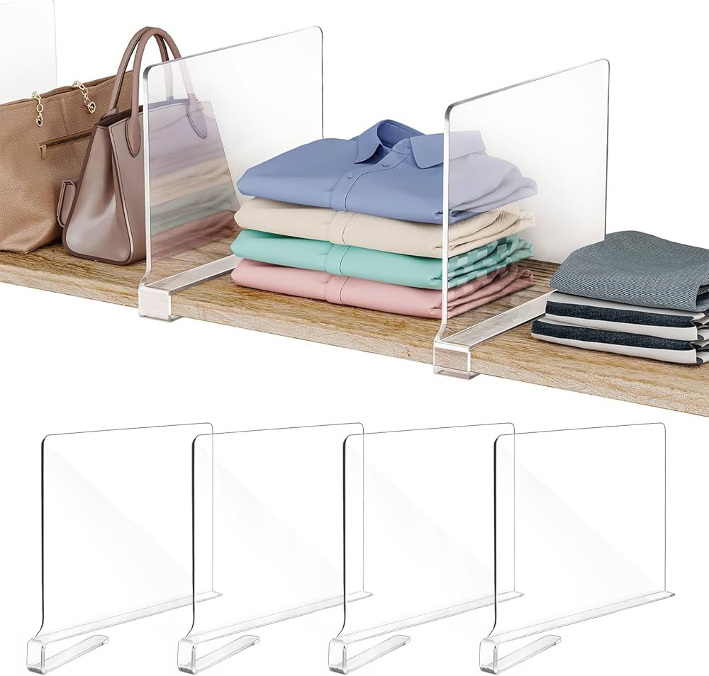 Fixwal 4 PCS Acrylic Shelf Dividers for Closet Organization Clear Shelf Divider for Closet Organi... | Amazon (US)