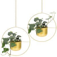 Set 2 Brass Gold Hanging Plant Pot, Boho Planter Pot Holder, Planter, Mid Century Modern, Geometric, | Etsy (US)