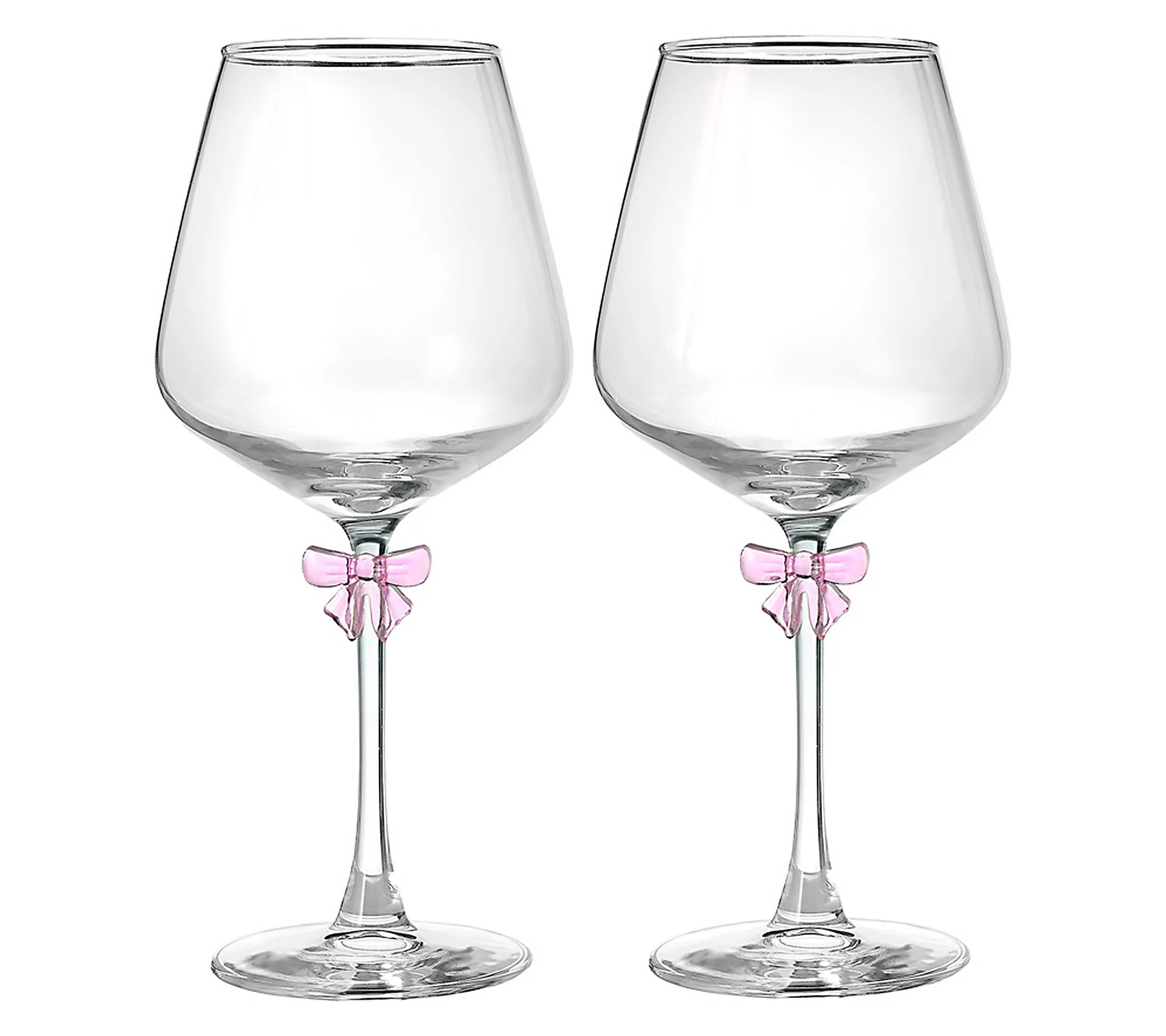 Godinger Set of 2 Pink Bow White Wine Glasses | QVC