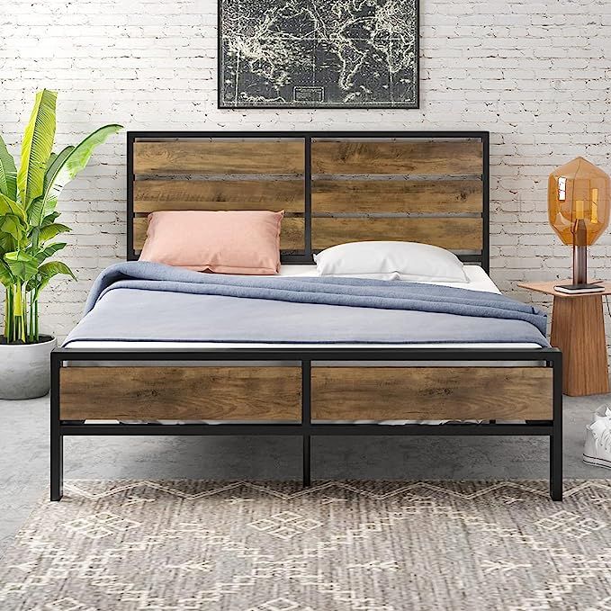 SHA CERLIN Full Size Bed Frame with Wood Headboard and Footboard, Heavy Duty Metal Slat Support M... | Amazon (US)