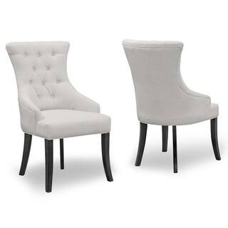 Alei Beige Fabric Dining Chair Wing Chair with Tufted Buttons (Set of 2) | The Home Depot