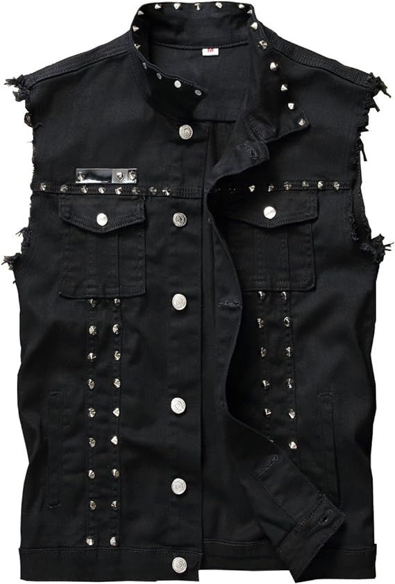 Men's Punk Denim Vest Sleeveless Jean Jackets With Rivets | Amazon (US)
