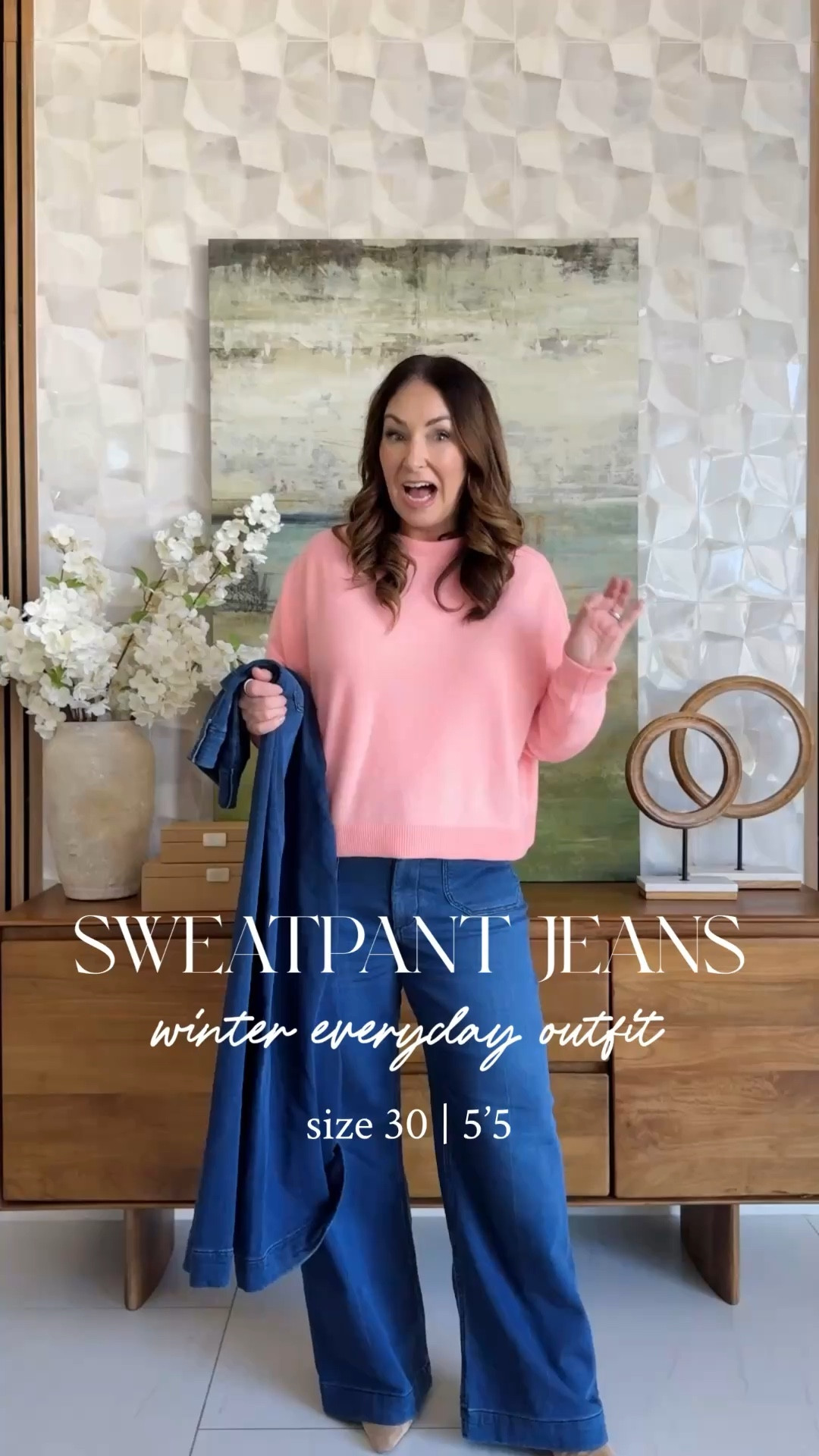 Sweatpant jeans are going viral and these fit better for me than anything I’ve tried! They have that soft knit interior stretchy and soft but with a polished dark wash. 

These run BIG! size down entire size wearing 30 standard length. Sweater tts, L 

#LTKMidsize #LTKOver40 #LTKSeasonal