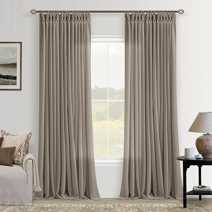 Dark Flax Pinch Pleated Linen Curtains 90 Inches Long 2 Panels for Living Room Bedroom Rustic Lin... | Amazon (US)