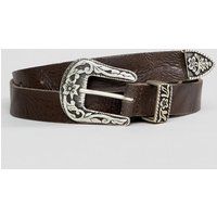 ASOS Leather Western Slim Belt In Brown With Vintage Distressed Look - Brown | ASOS ROW
