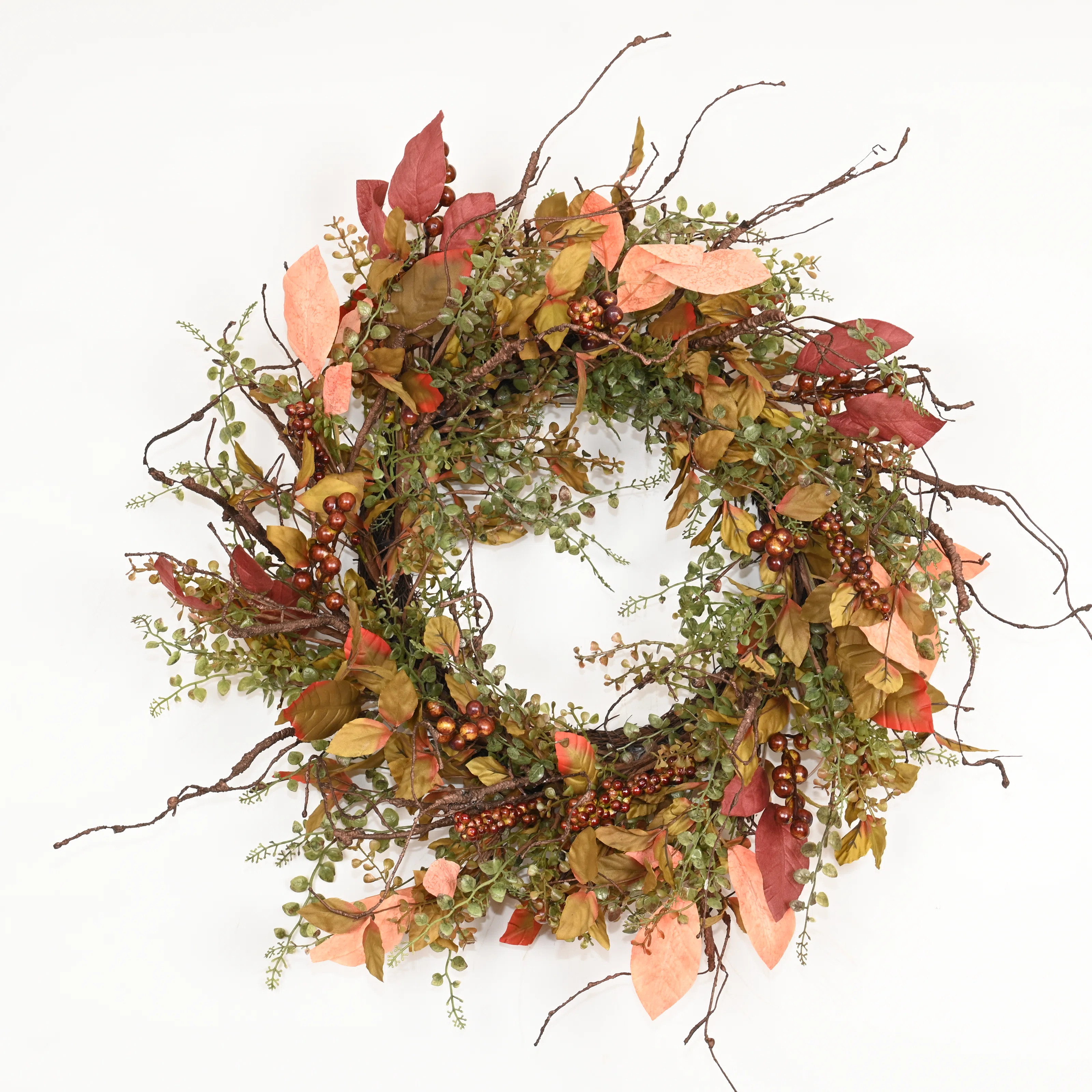 24" Large Autumn Decor Fall Thanksgiving Day Front Door Berry Wreath | Wayfair North America