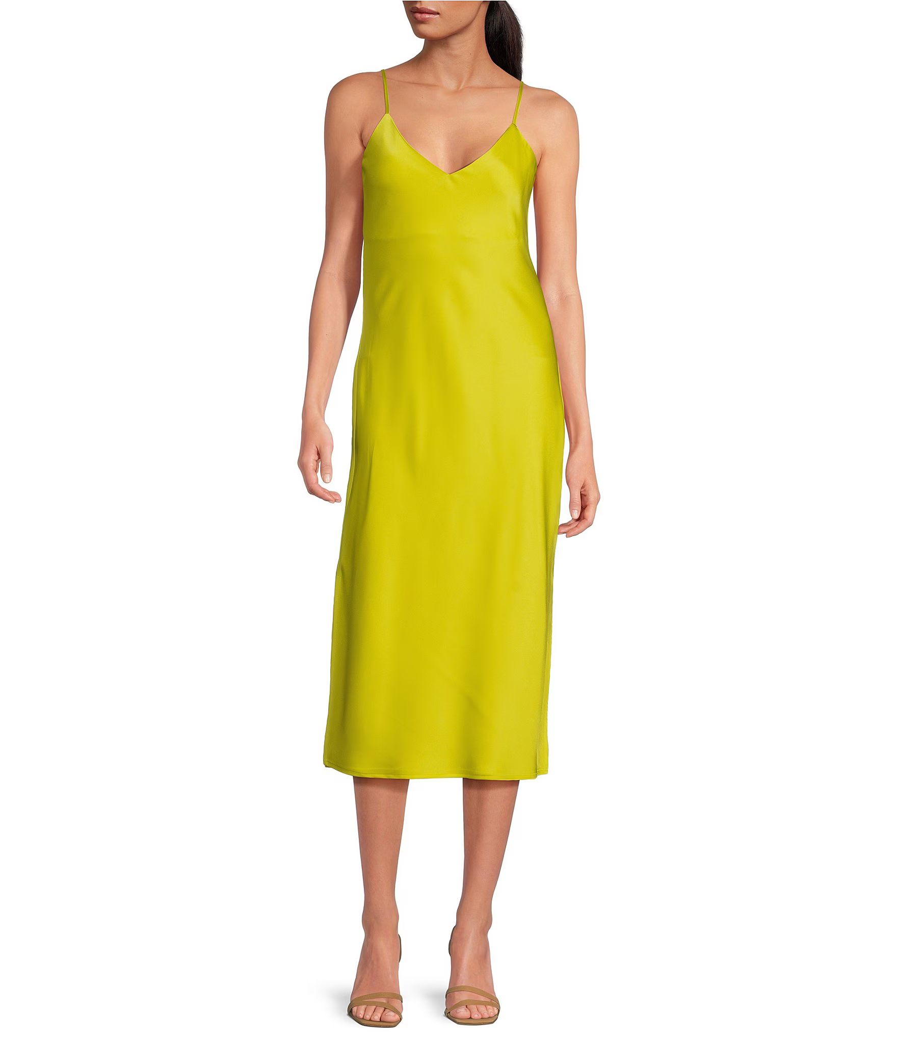 Harper Satin V-Neck Sleeveless Slip Midi Dress | Dillard's