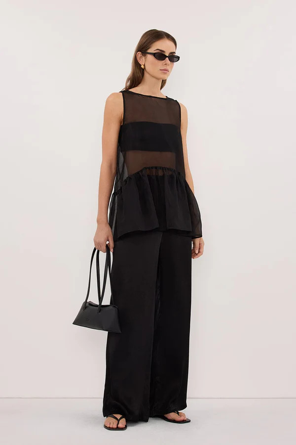 SIAN BLACK SILK ORGANZA DROP WAIST TOP | DISSH