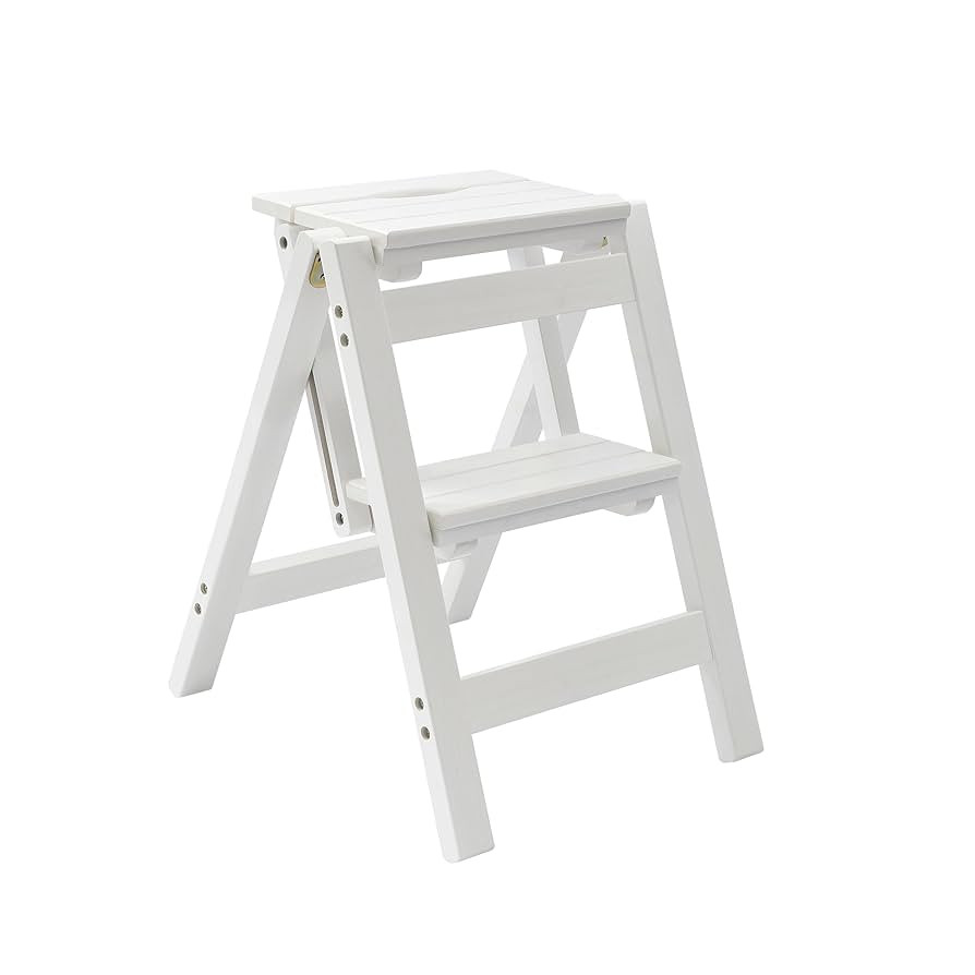 Folding Step Stool Step Ladder 2 Tier, Multi-Functional Folding Solid Wood Ladder Stool, Step Sto... | Amazon (US)