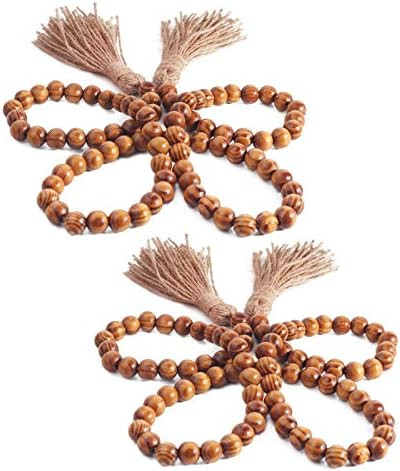 Pegason Wood Bead Garland Farmhouse Beads with Tassel Rustic Home Boho Wall Decor 2 Pcs Waxed Woo... | Amazon (US)
