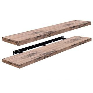 Floating Shelves for Wall - Extra-Long Shelves (2-Pack), 55 in. W x 9.25 in. D Mahogany Composite... | The Home Depot