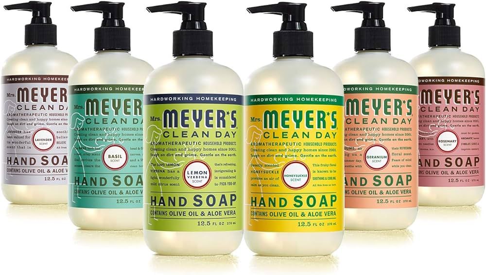 MRS. MEYER'S Liquid Hand Soap 12.5 OZ Scents Variety Pack 6 ( Rosemary, Basil, Geranium, Honeysuc... | Amazon (US)