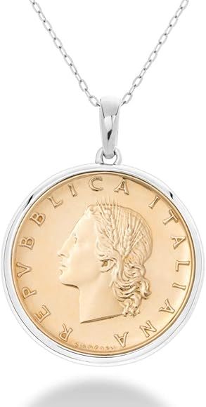 Miabella 925 Sterling Silver Italian Genuine 20-Lira Medallion Coin Chain Pendant Necklace for Wo... | Amazon (US)