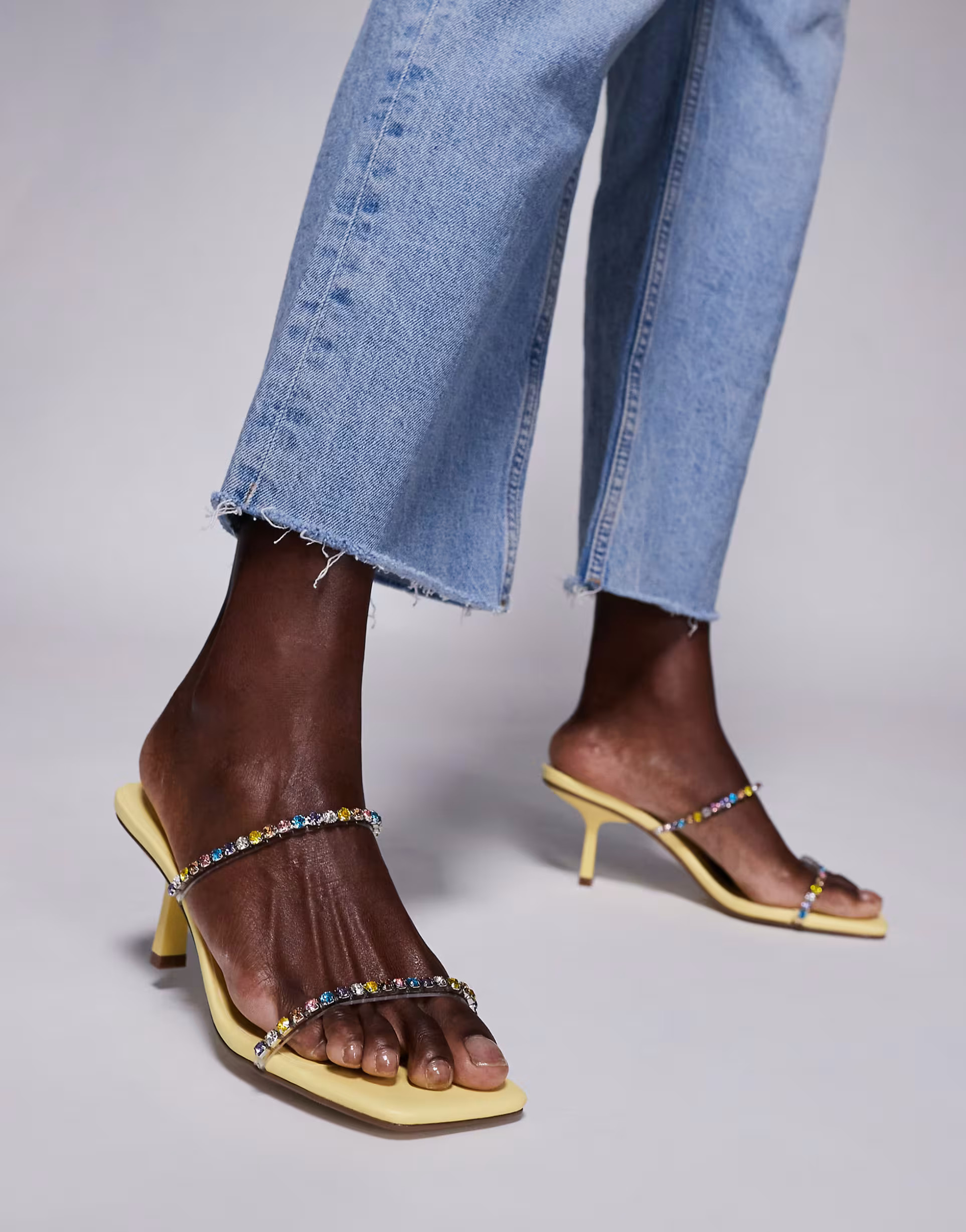 Public Desire Suvi embellished strap kitten heel sandals in yellow | ASOS (Global)
