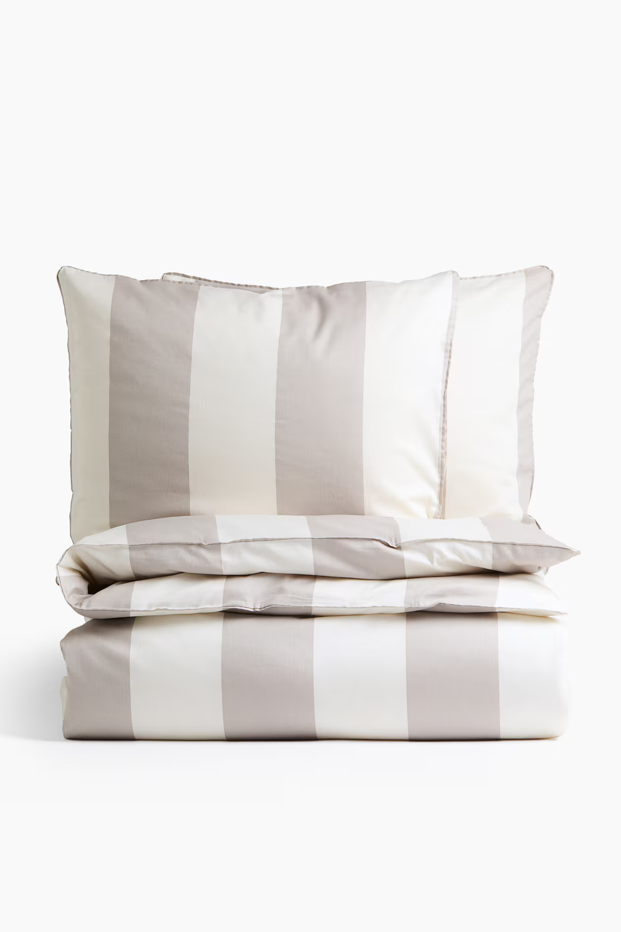 Parure de couette lit double en satinette de coton - Taupe clair/rayé - Home All | H&M FR | H&M (FR, IT, ES, PT, BE)