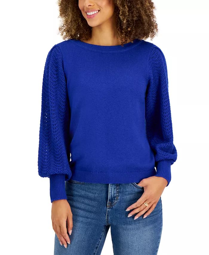 Charter Club Pointelle Blouson-Sleeve Sweater, Created for Macy's & Reviews - Sweaters - Women - ... | Macys (US)